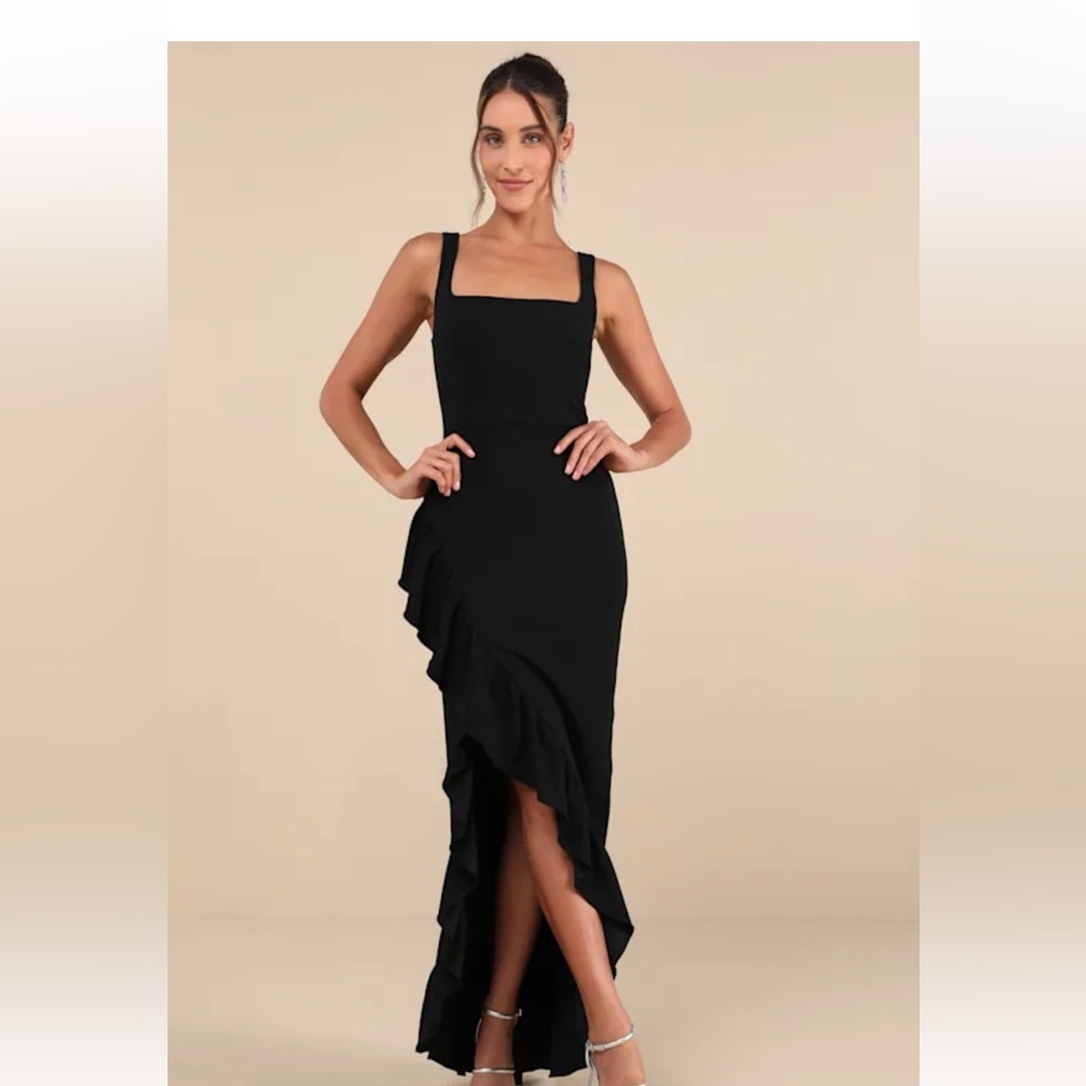 Lulu's Black Asymmetrical Ruffle Dress